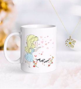 BK Gift Kişiye Özel Sevgililer Günü Kupa ve Çift İsimli Papatya Kolye-60 (Model 1)