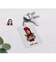 BK Gift Kişiye Özel Kadın Chef Karikatürlü Şeffaf Pleksi Anahtarlık-11 (Beyaz)