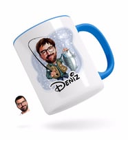 BK Gift Kişiye Özel Erkek Balıkçı Karikatürlü Mavi Kupa Bardak