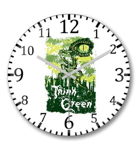 Think Green Pense Verde Duvar Saati Bombeli Gercek Cam
