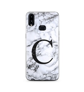 Samsung A10s Beyaz Mermer Harf Tasarımlı Telefon Kılıfı C-Harfi 