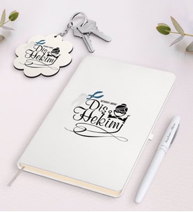 BK Gift Kişiye Özel Diş Hekimi Beyaz Defter Kalem ve Anahtarlık Hediye Seti-2 (Model 1)