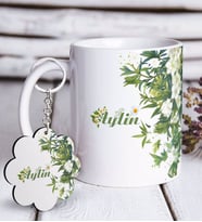 BK Gift Kişiye Özel Papatya Tasarımlı Beyaz Kupa ve Anahtarlık Hediye Seti-5 (Model 1)