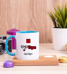 Optisyen Ahşap Altlıklı Mumlu Mavi Kupa Bardak