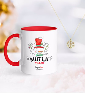 BK Gift Kişiye Özel Yılbaşı Mutlu Yıllar Kırmızı Kupa ve Kar Tanesi Kolye-5 (Model 1)