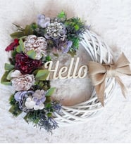 Renkli Ortancalı Hello Kapı Süsü - Kapı Çelengi