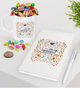 BK Gift Kişiye Özel En İyi Öğretmen Beyaz Defter Kalem Şekerli Kupa Seti-15 (Model 1)