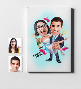 BK Gift Kişiye Özel Evleniyoruz Karikatür Kanvas Tablo 50x70cm 4