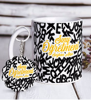 BK Gift Kişiye Özel Sınıf Öğretmeni Beyaz Kupa ve Anahtarlık Hediye Seti-13 (Model 1)
