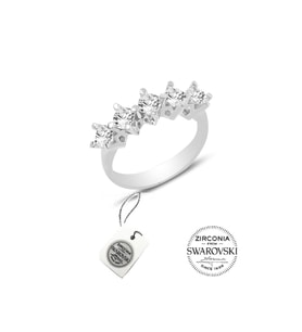 Gümüş Beş Taşlı Çapraz Model Swarovski Yüzük