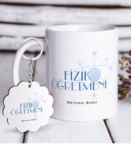 BK Gift Kişiye Özel Fizik Öğretmeni Beyaz Kupa ve Anahtarlık Hediye Seti-1 (Model 1)