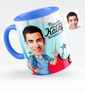 BK Gift Kişiye Özel Bay Hemşir Karikatürlü Mavi Kupa Bardak  1