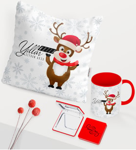 BK Gift Kişiye Özel Yılbaşı Mutlu Yıllar Temalı Kırmızı Kupa Ayna Yastık Seti - 11