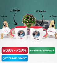 İkili Kırmızı Sevgiliye Sevgililer Günü Hediyesi 11 Kupa Bardak Anahtarlık