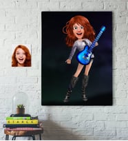 BK Gift Kişiye Özel Kadın Gitarist Animasyon Karikatürlü Kanvas Tablo 50x70cm -11