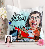 BK Gift Kişiye Özel Bayan Bankacı Karikatürlü  Yastık  1
