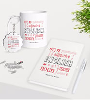 BK Gift Kişiye Özel İngilizce Öğretmeni Kupa Anahtarlık Beyaz Defter Kalem Hediye Seti-6 (Model 1)
