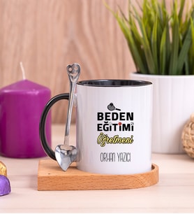 Beden Eğitimi Öğretmeni Ahşap Altlıklı Siyah Kupa Bardak