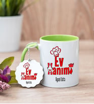 Ev Hanımı Yeşil Kupa Bardak Ve Anahtarlık Set