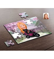 BK Gift Kişiye Özel Kadın Motorcu Karikatürlü Ahşap Puzzle-1