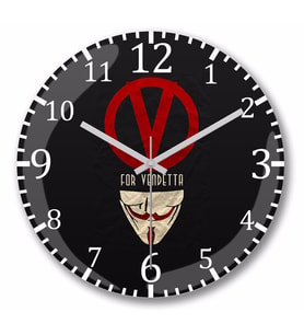 V For Vendetta Afiş  Duvar Saati Bombeli Gercek Cam