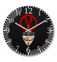 V For Vendetta Afiş  Duvar Saati Bombeli Gercek Cam