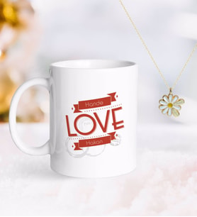 BK Gift Kişiye Özel Sevgililer Günü Kupa ve Çift İsimli Papatya Kolye-115 (Model 1)
