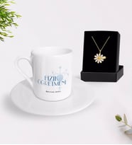 BK Gift Kişiye Özel Fizik Öğretmeni Türk Kahvesi Fincanı ve İsimli Papatya Kolye Hediye Seti-1 (Model 1)