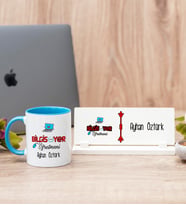 Bilgisayar Öğretmeni Mavi Kupa Bardak Ve Masa İsimliği Hediye Seti