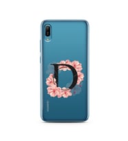 Pembe Çiçekli Harf Tasarım Süper Şeffaf Silikon Telefon Kılıfı Huawei Y6 2019 D-