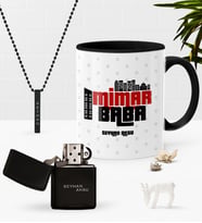 BK Gift Kişiye Özel Mimar Baba Siyah Kupa Benzinli Çakmak Kolye Seti-1 (Model 1)