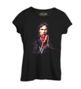Vampire Diaries - Damon Siyah Kadın Tshirt