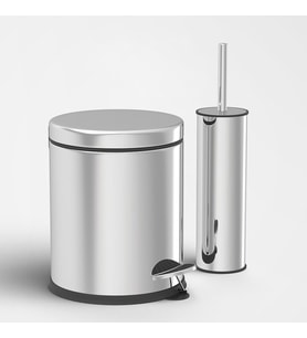 3 Litre Çöp Kovası ve Tuvalet Fırçası Krom İkili Set
