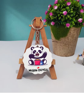Sevimli Panda Tasarımlı Kişiye Özel Panda Ahşap Anahtarlık
