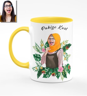 BK Gift Kişiye Özel Türbanlı Karikatürlü Sarı Kupa Bardak 39s731