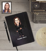 Kişiye Özel Öğretmen KarikatürlüSiyah Defter Kalem Hediye Seti  Bayan-14