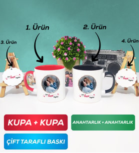 İkili Kırmızı Siyah Sevgiliye Sevgililer Günü Hediyesi 11 Kupa Bardak Anahtarlık