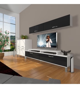 Decoraktiv Ekoflex 6y Slm Krom Ayaklı Tv Ünitesi Tv Sehpası (Beyaz-Siyah)