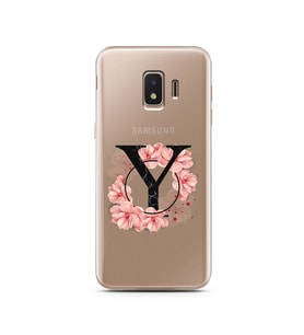 Pembe Çiçekli Harf Tasarım Süper Şeffaf Silikon Telefon Kılıfı Samsung J2 Core Y