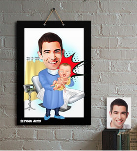 BK Gift Kişiye Özel Bay Ebe Karikatür Ahşap Tablo  1