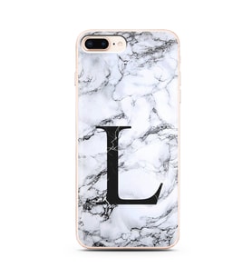Iphone 8 Plus Beyaz Mermer Harf Tasarımlı Telefon Kılıfı L-Harfi 
