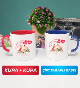 İkili Sevgiliye Sevgililer Günü Hediyesi 5 Kupa Bardak Kırmızı Lacivert