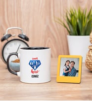 Super Dad Siyah Kupa Bardak ve Sarı Mini Fotoğraf Çerçevesi