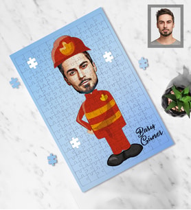 Kişiye Özel İtfaiyeci Tasarımlı Karikatür A4 99 Parça Puzzle Bay-1