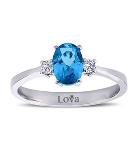 Lova Pırlantalı Blue Oval Topaz Yüzük - 1030162