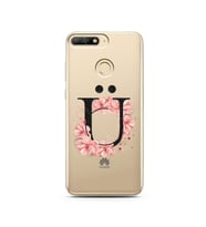 Pembe Çiçekli Harf Tasarım Süper Şeffaf Silikon Telefon Kılıfı Huawei Y6 Prime 2