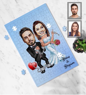 Kişiye Özel Gelin Damat Karikatürlü A4 99 Parça Puzzle Mod-7
