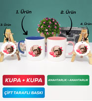 İkili Lacivert Pembe Sevgiliye Sevgililer Günü Hediyesi 8 Kupa Bardak Anahtarlık