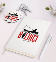 BK Gift Kişiye Özel Balıkçı Beyaz Defter Kalem Ve Anahtarlık Hediye Seti (Model 1)