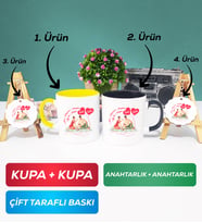 İkili Sarı Siyah Sevgiliye Sevgililer Günü Hediyesi 5 Kupa Bardak Anahtarlık